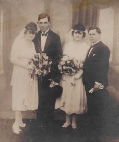 Hungary, Double Marriage: (right to left) Jakab Weisz (1891-1945) and Rózsa Grosz (1895-1945) as well as Ernö Englender (1891-1972) and Margit Grosz (1897-1944), 1921, Peter Foti, [object Object], [object Object], [object Object], [object Object], [object Object], Dokuforte #3205