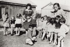 Israel, Kibbutz Maabarot, Aviva Sholdos, the kindergarten teacher on the right. Kindergarten group "Rimon", 1940, Yehudit Adel Sholdos, [object Object], [object Object], Dokuforte #2916