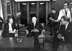 Romania, Sitting: Rafi, the Prime Minister of Romania, and Foreign Minister Golda Meir during her historic visit to Romania.With cooperation of Nadav Mann / Bitmuna, 1970, Dany Benshalom, [object Object], [object Object], [object Object], [object Object], [object Object], [object Object], Dokuforte #3610