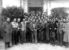 France, The World Conference of Hashomer Hatzair, Fontainebleau. Rafi and Afush Weiss are seen in the center to the right, and Mordechai Rozman in the center. On the left - Yoske Meir.

With cooperation of Nadav Mann / Bitmuna, 1946, Dany Benshalom, Rafi Benshalom, [object Object], [object Object], [object Object], Dokuforte #3606