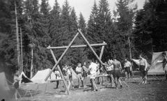 Czechoslovak Republic, Scenes from the training of the Hashomer Hatzair - building a large Star of David for the Shomrim.
Blaha Markovitz is seen standing in the center. Rafi is standing in the center with his back to the camera.
In Slovakia.

With cooperation of Nadav Mann / Bitmuna, 1938, Dany Benshalom, Rafi Benshalom, [object Object], [object Object], [object Object], Dokuforte #3311