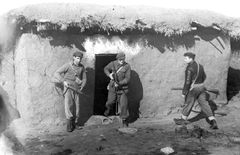 Israel, Searching in abandoned Arab houses in Wadi Qabbani, near HaOgen (today this is the path of a stream leading to Nahal Alexander) from the left: Azriel Lustig, Moshe Ben-David, Roman Maoutner.

With cooperation of Nadav Mann / Bitmuna, 1947, Dany Benshalom, Rafi Benshalom, [object Object], [object Object], Dokuforte #3437