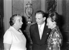 Romania, On the right: Tamar, Rafi Benshalom with Golda Meir at the official reception at the embassy in honor of her visit, with distinguished members of the diplomatic staff and Romanian government officials.

With cooperation of Nadav Mann / Bitmuna, 1970, Dany Benshalom, Rafi Benshalom, [object Object], [object Object], [object Object], [object Object], [object Object], Dokuforte #3640