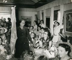 Israel, The Hungarian "Wizo" flag was given to the Israeli "Wizo" leadership. Mrs. Mózesné (Franziska) Bisseliches, the last president of the Hungarian WIZO, was the keynote speaker of the festive session., 1950, Agi Bar Sela, [object Object], [object Object], [object Object], [object Object], Dokuforte #4813