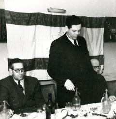 Hungary, from right to left: Moshe Bisliches, Yitzhak Raphael delegate, and Shmuel Bentzur Consule. In support of enlistment and immigration to Israel (Aliyah)
, 1948, Agi Bar Sela, [object Object], [object Object], [object Object], Dokuforte #4798